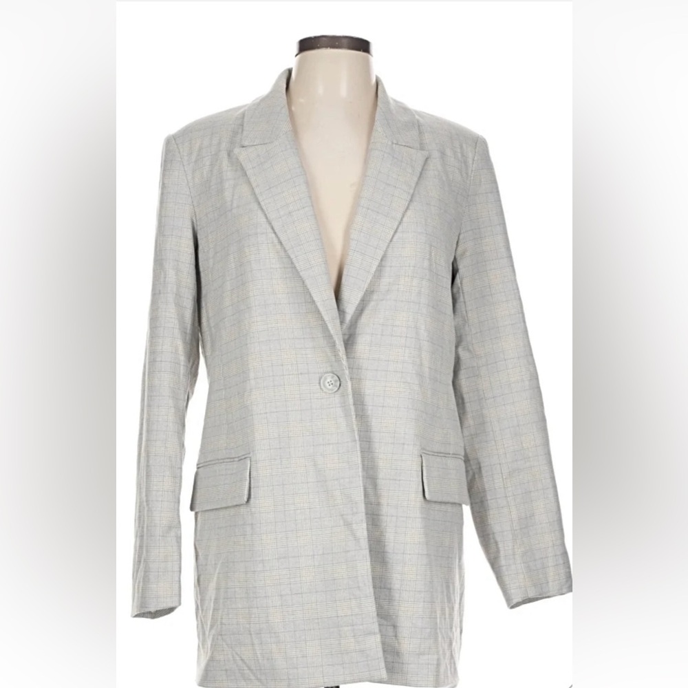 Nine West Women's Gray Plaid Blazer Jacket